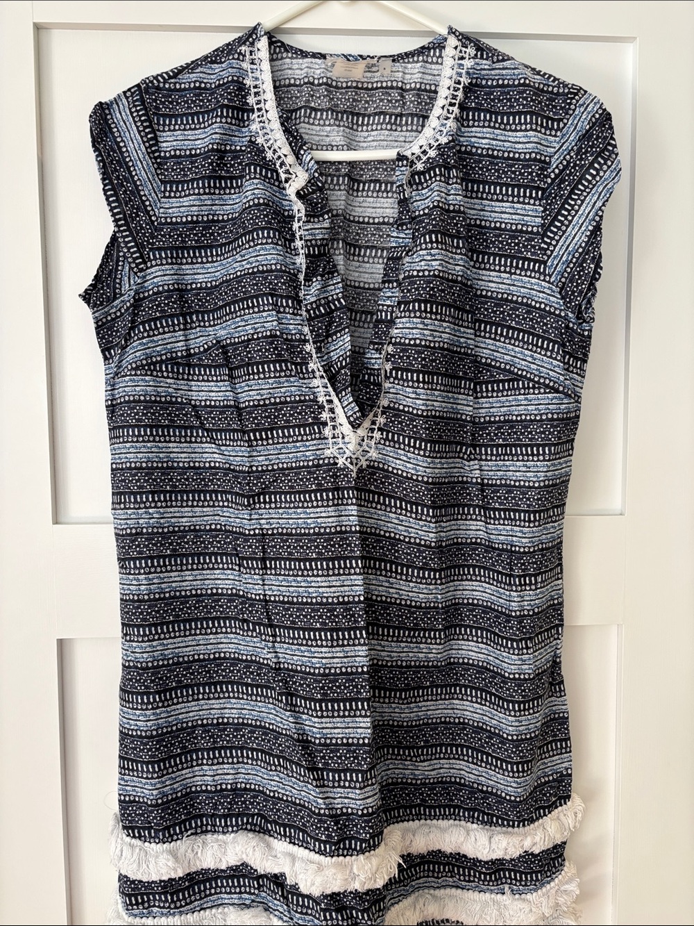 Bleu Rod Beattie Navy and Light Blue Striped Sleeveless Coverup